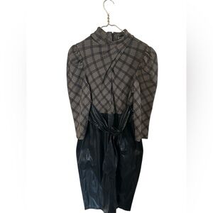 New York & Company Plaid and Black Long Sleeve Dress